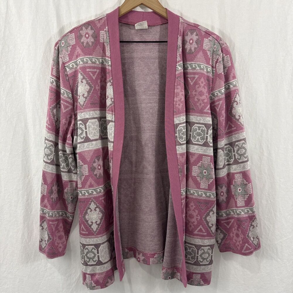 Graff California Wear Vtg Pink Pastel Southwestern Print Cardigan Womens Sz 20